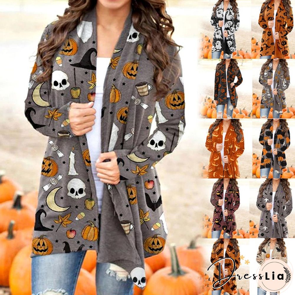 New trend Halloween women's coat digital printing loose long-sleeved sweater casual cardigan