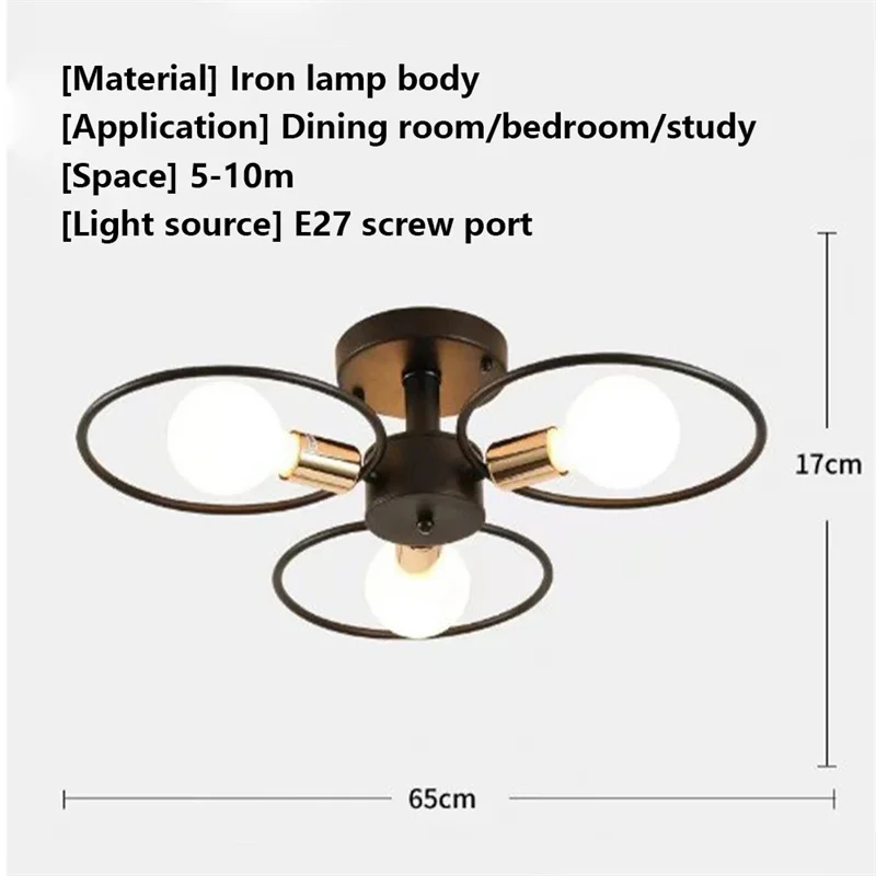 Nordic Pendant Lights Iron Ceiling Lamp Multiple Heads E27 Chandelier Black White Gold Color Lighting Fixture