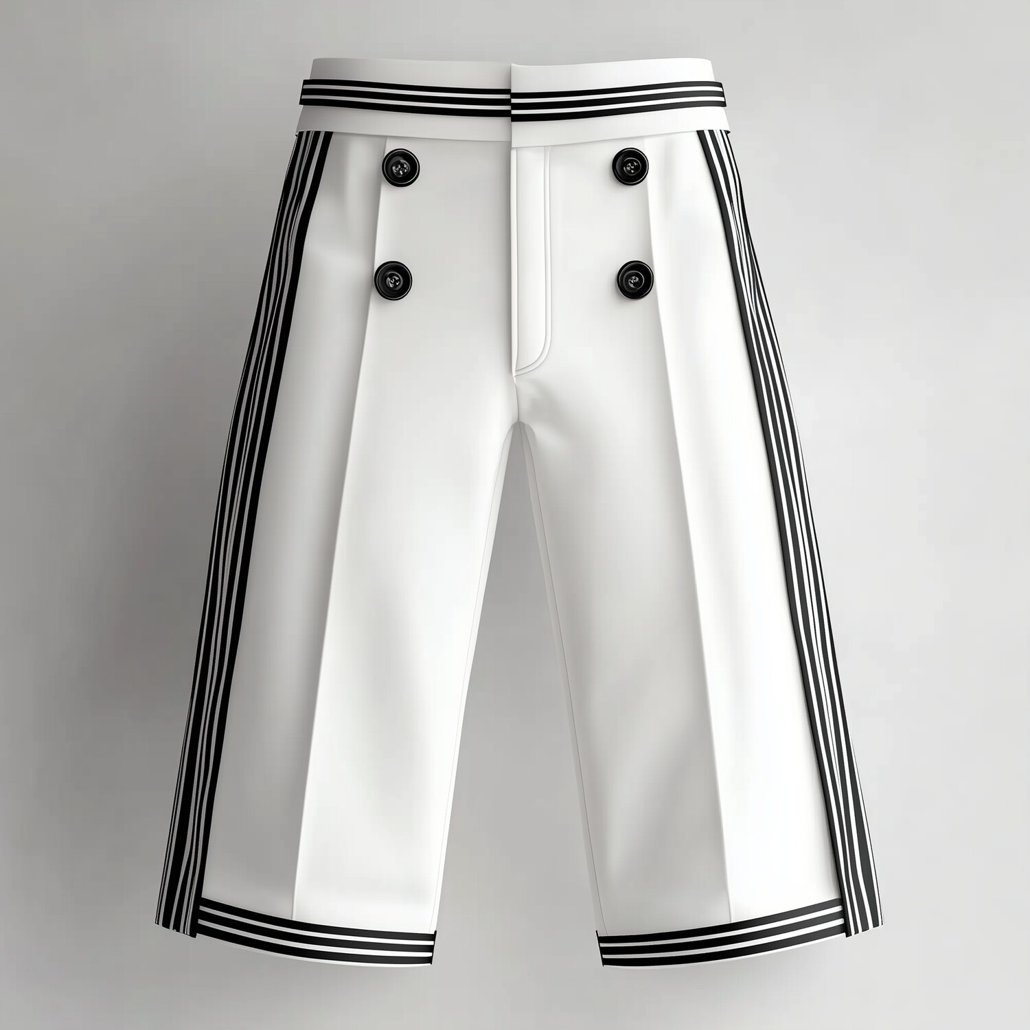 Men's Black Striped Buttons Wide Leg Capris Pants