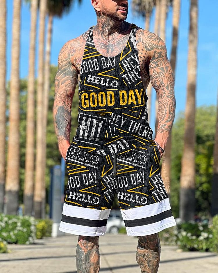 Men's Athleisure Print Vest Suits