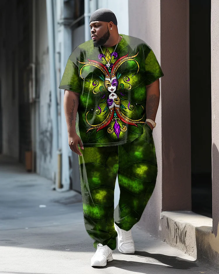 Men's Large Size Street Retro Carnival Hip Hop Casual Two Piece Suit