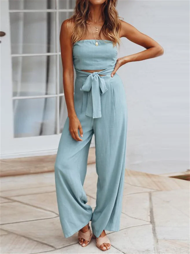 Women's Sleeveless Lace-up Hollow Jumpsuit
