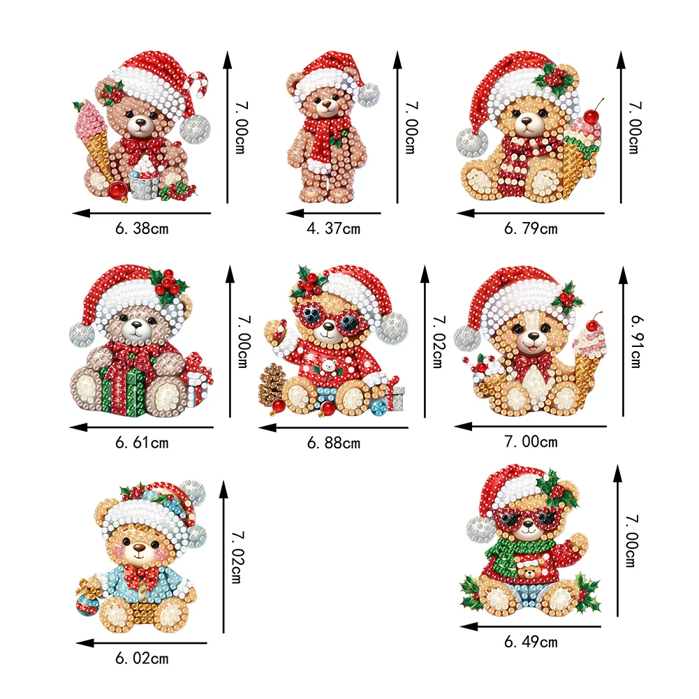 5D DIY 8Pcs Christmas Bears Diamond Painting Christmas Tree Pendant for Xmas Tree 