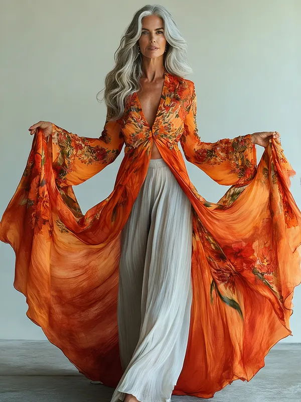 Embroidered Retro Loose Embroidered Printed Contrast Color Dress9625