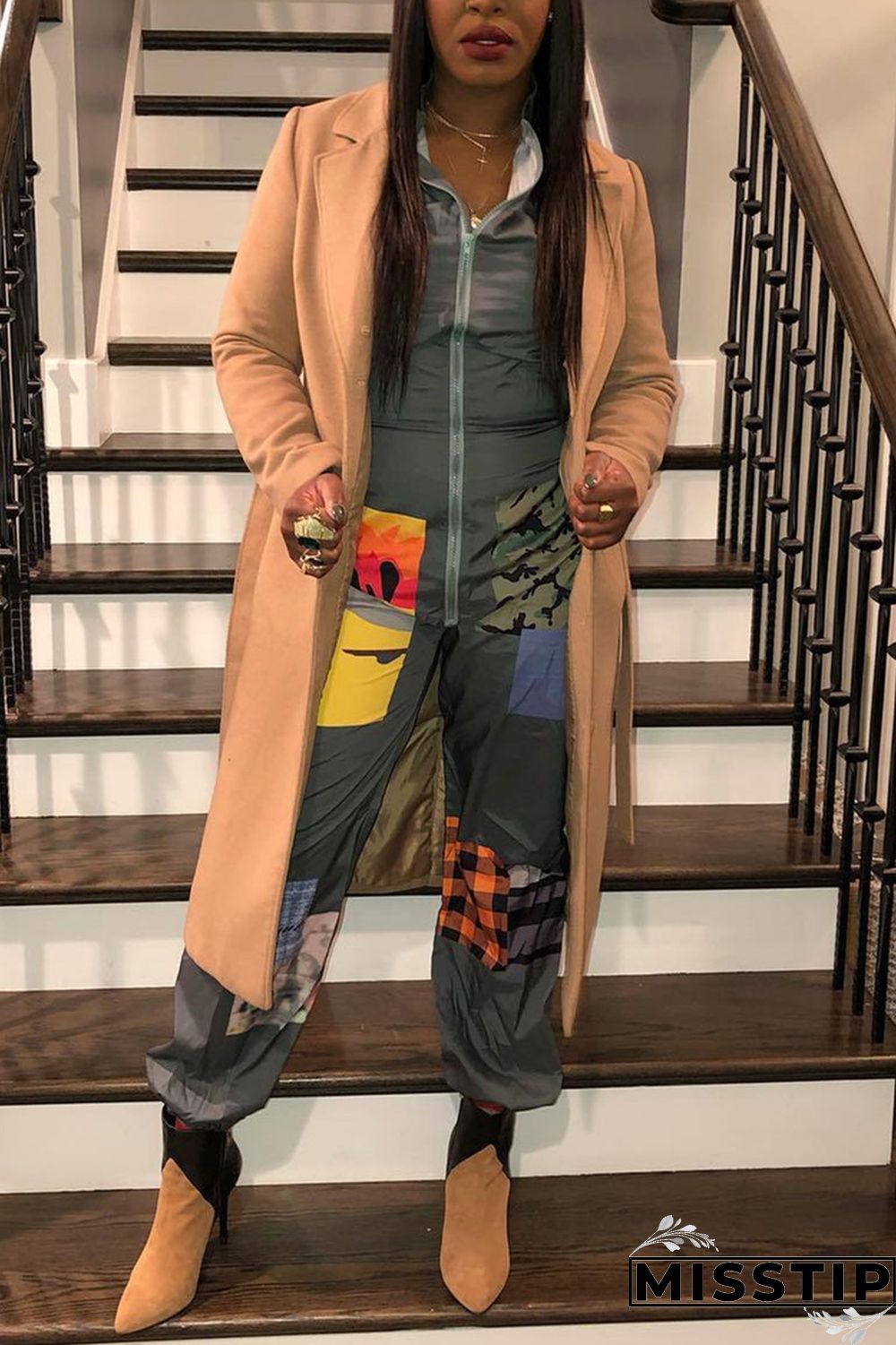 Leopard print Chemical fiber blend Sexy zipper Leopard Print Camouflage Zippered Zipper Plus Size