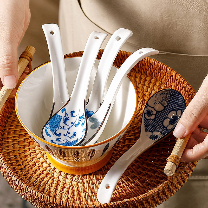 Japanese-style Small Spoon Ceramic Spoon Household Blue And White Porcelain Soup Spoon Creative Cute Pattern Spoon