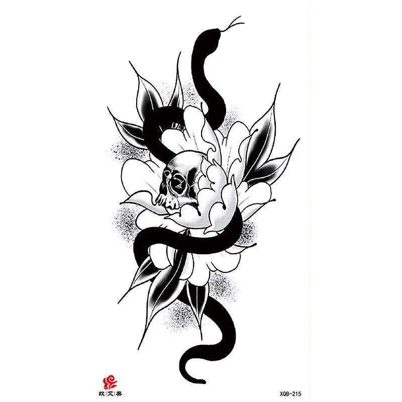 Sdrawing Temporary Tattoo Sticker Flash Tattoos Skull Snake Wolf Blue Pink Rose Flowers Body Art Arm Fake Sleeve Tatoo Women