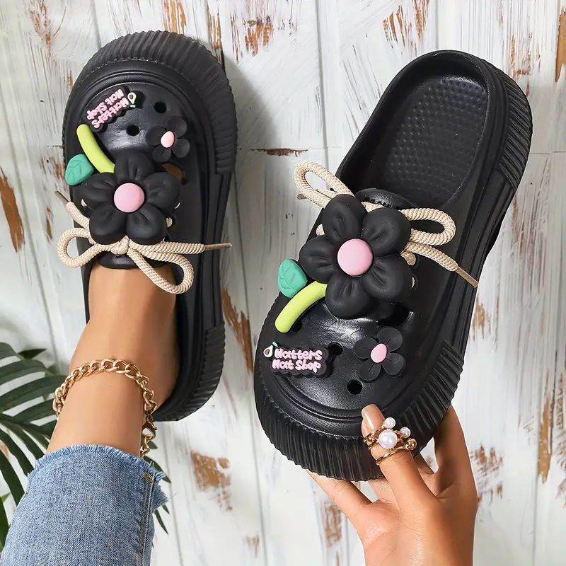 womens flower decor clogs casual hollow out design garden shoes comfortable slip on details 6