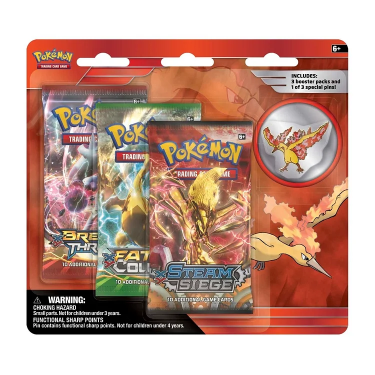 Pokémon TCG: 3 Booster Packs & Moltres Collector's Pin