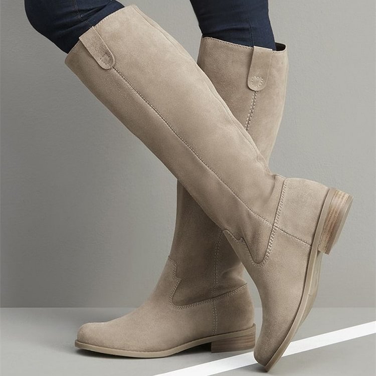Taupe Tall Boots Round Toe Flat Suede Knee Boots |FSJ Shoes