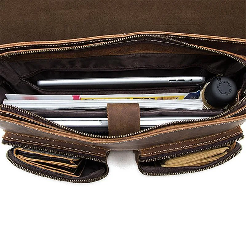 Mens Fashion Classic Leather Vintage Shoulder Bags Crossbody Packs