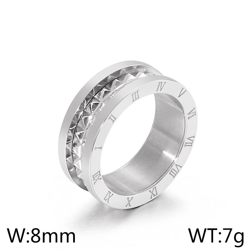 Streetwear Roman Numeral Titanium Steel 18K Gold Plated Enamel Rings