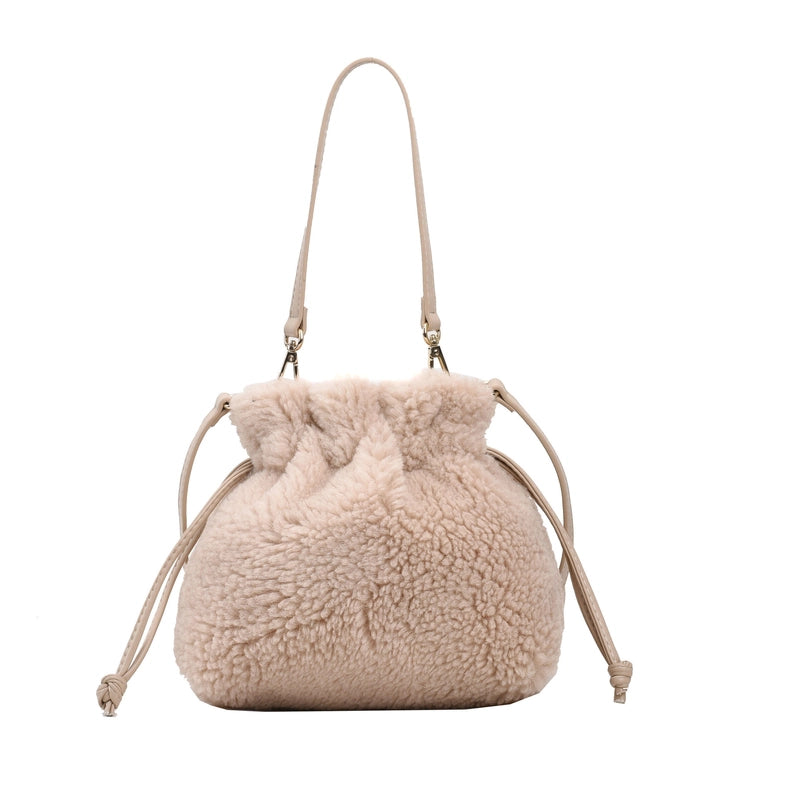 Autumn And Winter New Particle Lamb Fur Bag Women’s Portable Coin Purse Crossbody Drawstring Lucky Bag Plush Bag