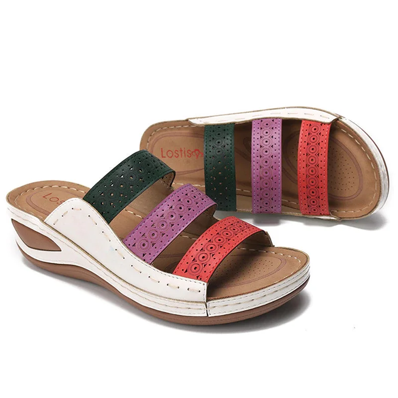 Qengg Women Wedges Sandals Beach Casual Slippers Flip Flops Non-slip Finger Flat Fashion Shoes Sandalias Mujer Comodas