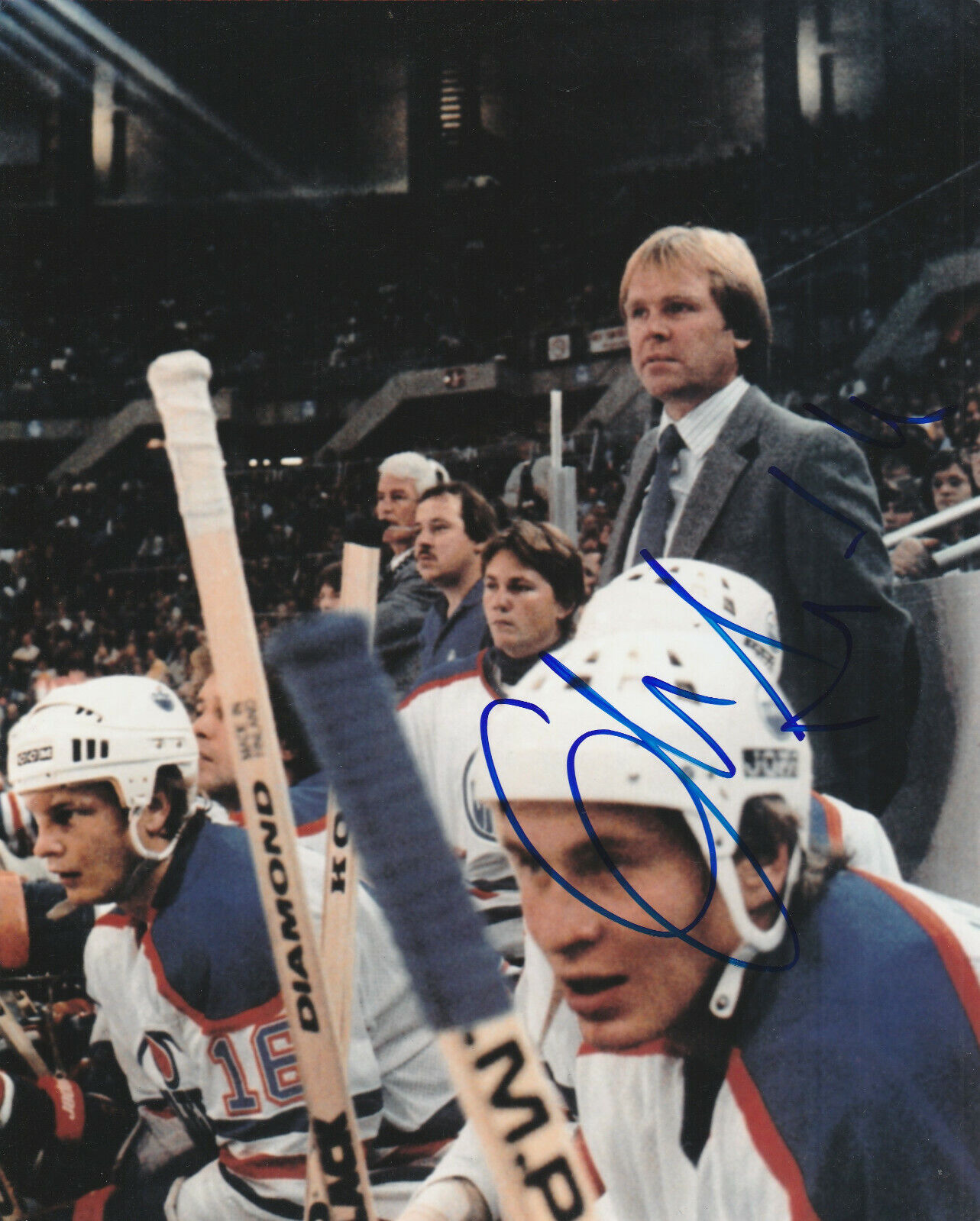 VINTAGE GLEN SATHER SIGNED EDMONTON OILERS COACH 8x10 Photo Poster painting #2 Autograph