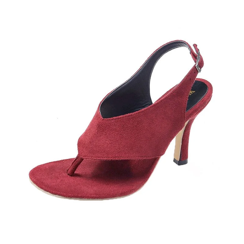 2022 New Ladys Summer Sandals Thin High Heels Solid Sexy Women Shoes Pumps Wine Red Casual Medium Sandals Shoes