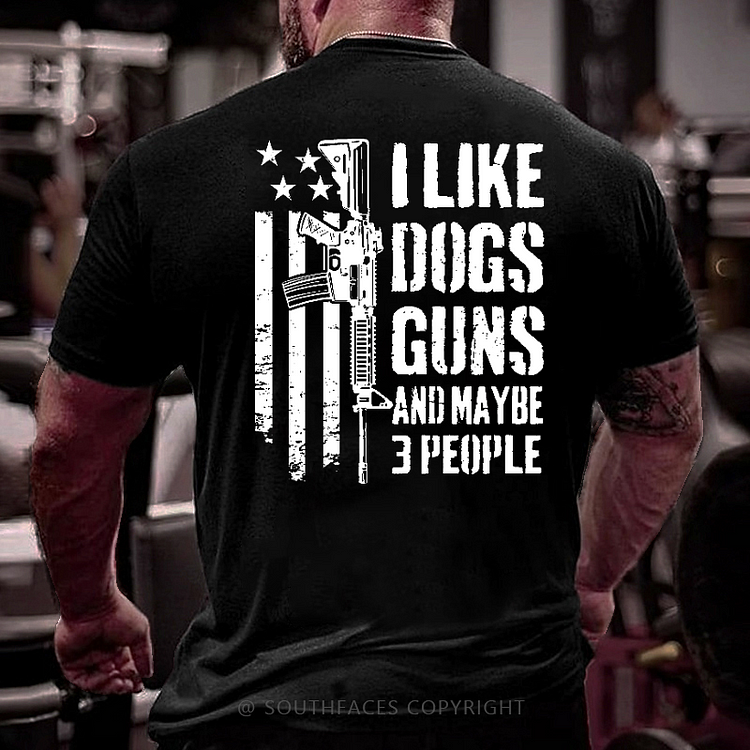 I Like Dogs Guns And Maybe 3 People USA Flag Print Men's T-shirt