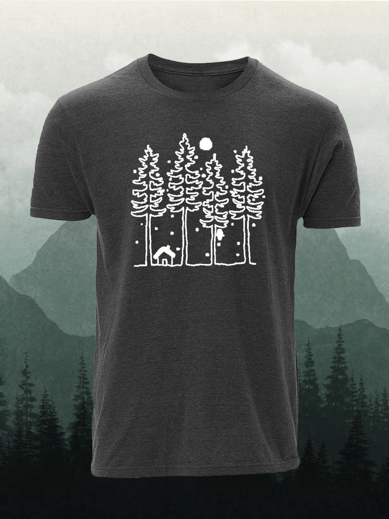 Cedar Tree Forest Quiet Snowy Night Printed Peaceful Landscape Men's T-shirt