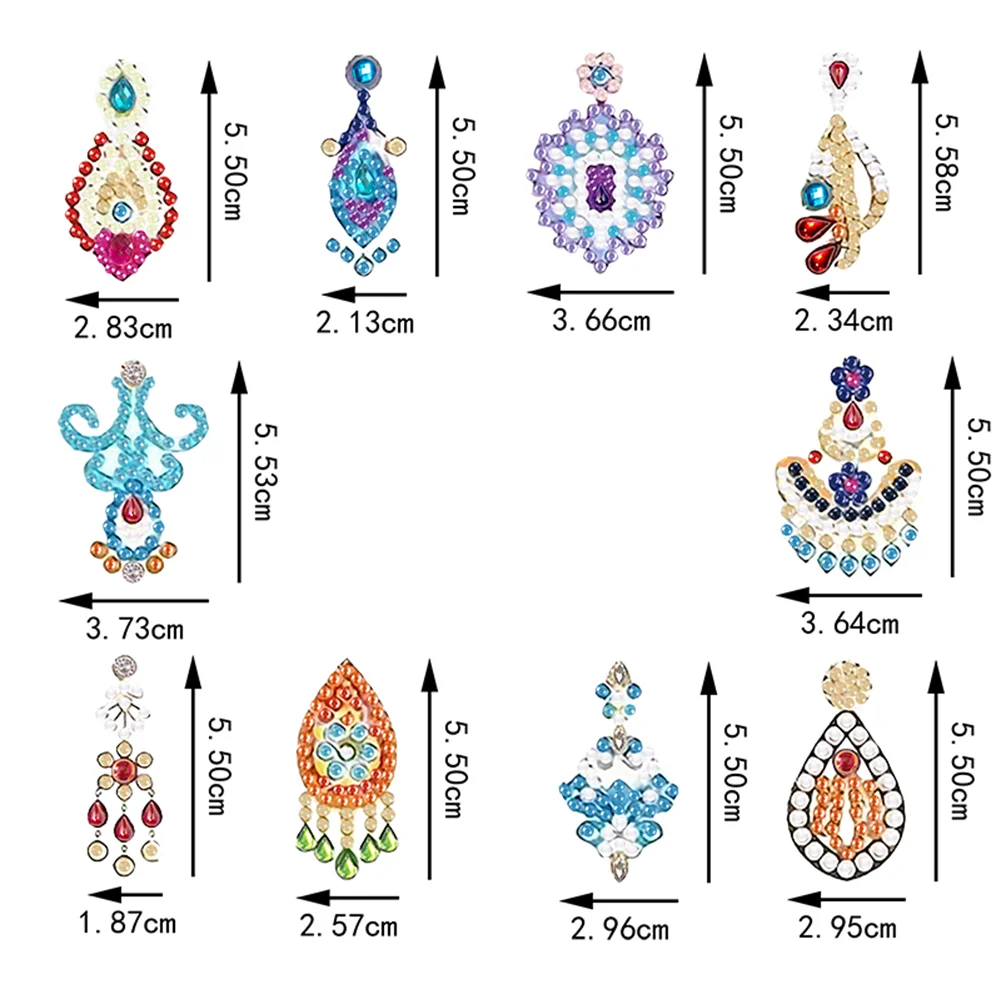 10Pairs DIY Double Sided Retro Pattern Holiday Diamond Art Earrings for Women Girls