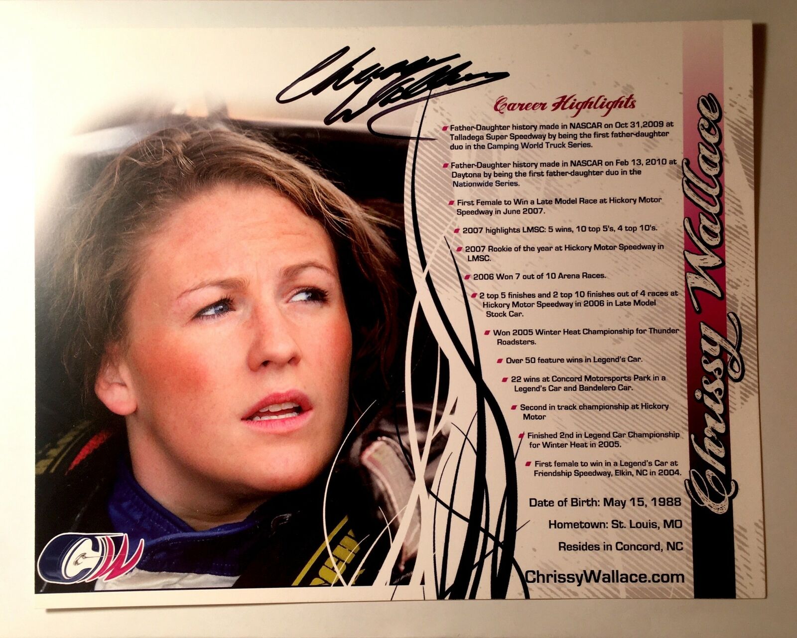 Chrissy Wallace Signed 8x10 Photo Poster painting Nascar Driver  SHIP Autograph Auto