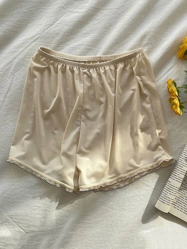 Simple Solid Color Split-Joint Lace Pajama Shorts