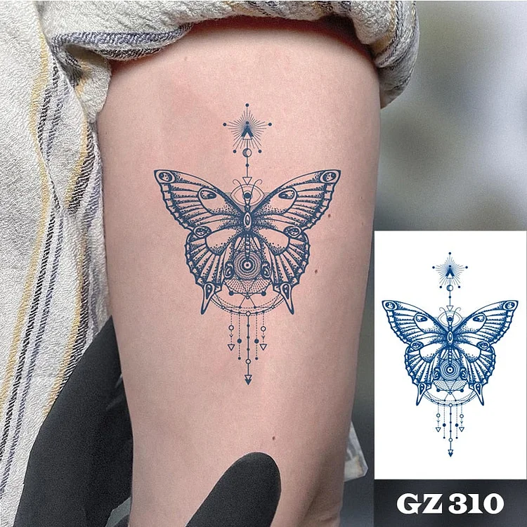 Premium Semi-Permanent Tattoos for Men Women,Dark Blue Butterfly Temporary Tattoo Lifelike Waterproof and Long-Lasting 1-2 Weeks