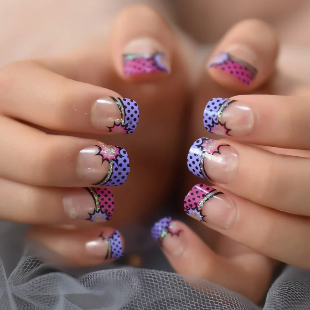 Boom Star French Nails Children Finger Decoration Pre-designed False Nails Purple Transparent Small Size Manicure Tips-Nail Inspo