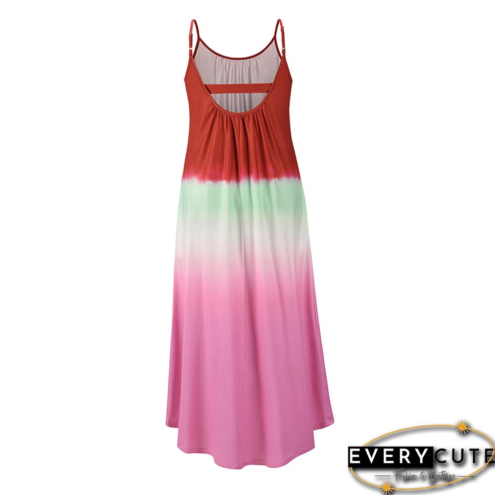 Red Ombre High Low Sling Maxi Dress