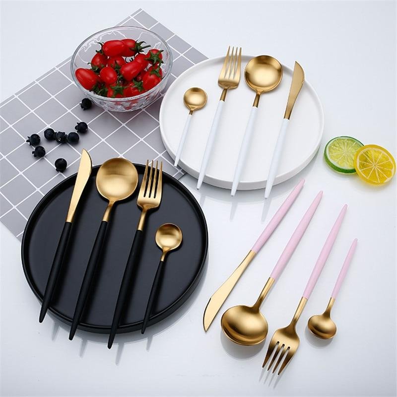 Vintage Stainless Steel Gold Cutlery Set