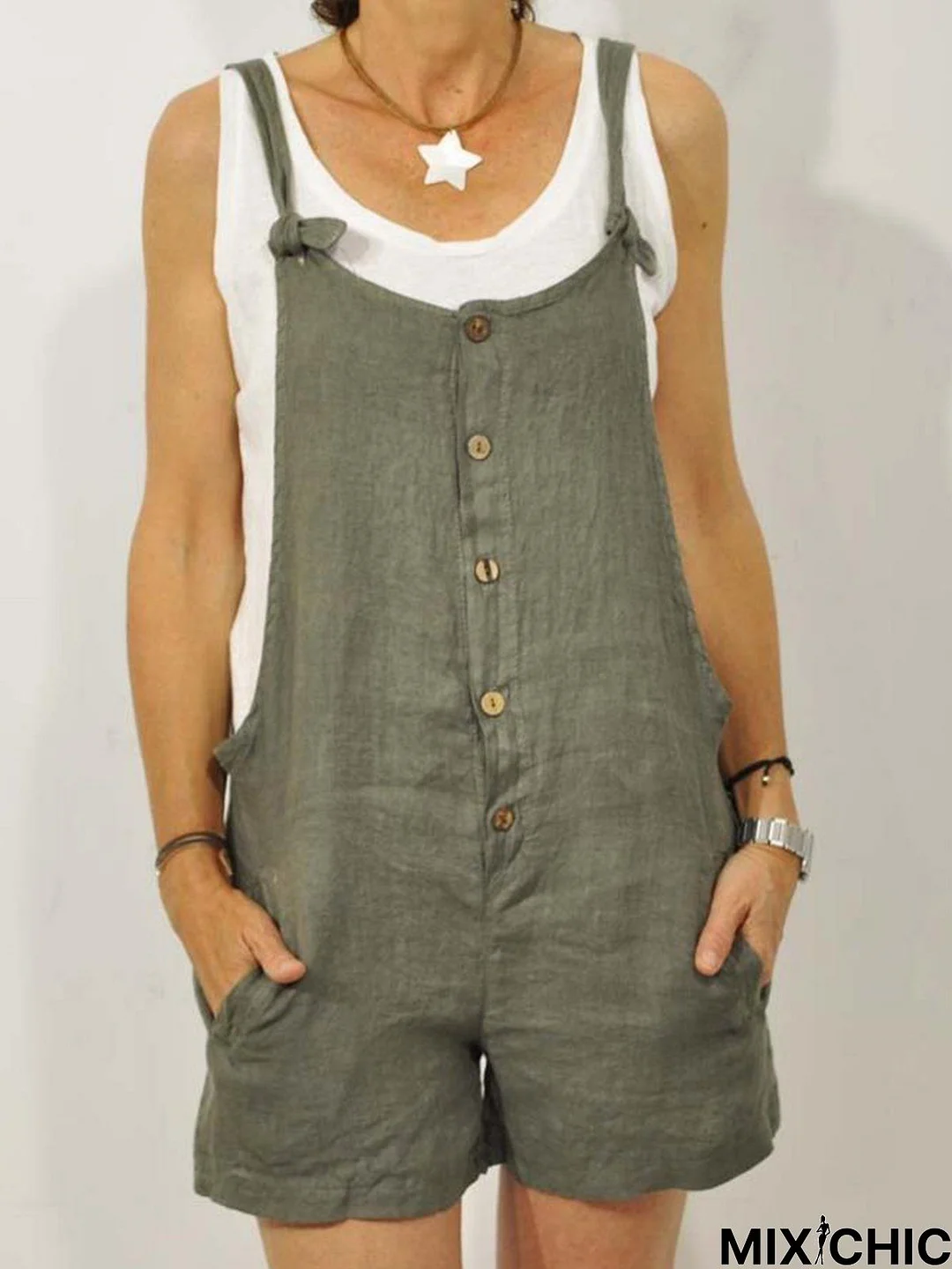 Plus Size Denim Casual Overalls Solid Sleeveless Pockets Suits Jeans