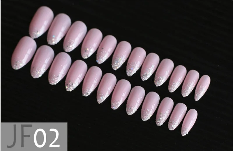 Gray Ombre French glitter AB Short Stiletto UV Gel nude Fake Nails Black Shimmer Finger red false nail point tip pink Handmade-Nail Inspo