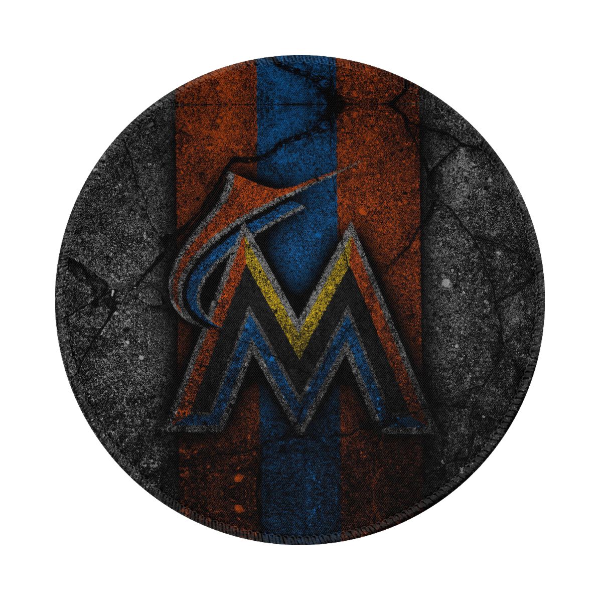 Miami Marlins Black Stone Background Non-Slip Rubber Round Mouse Pad