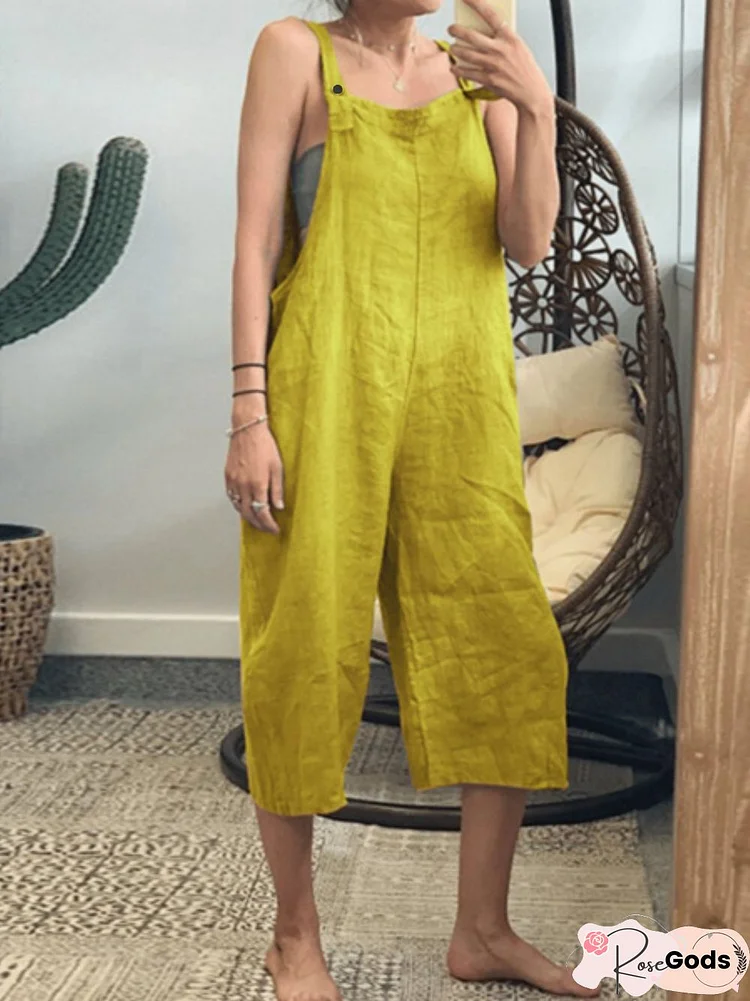 Solid Casual Cotton-Blend Jumpsuit & Romper