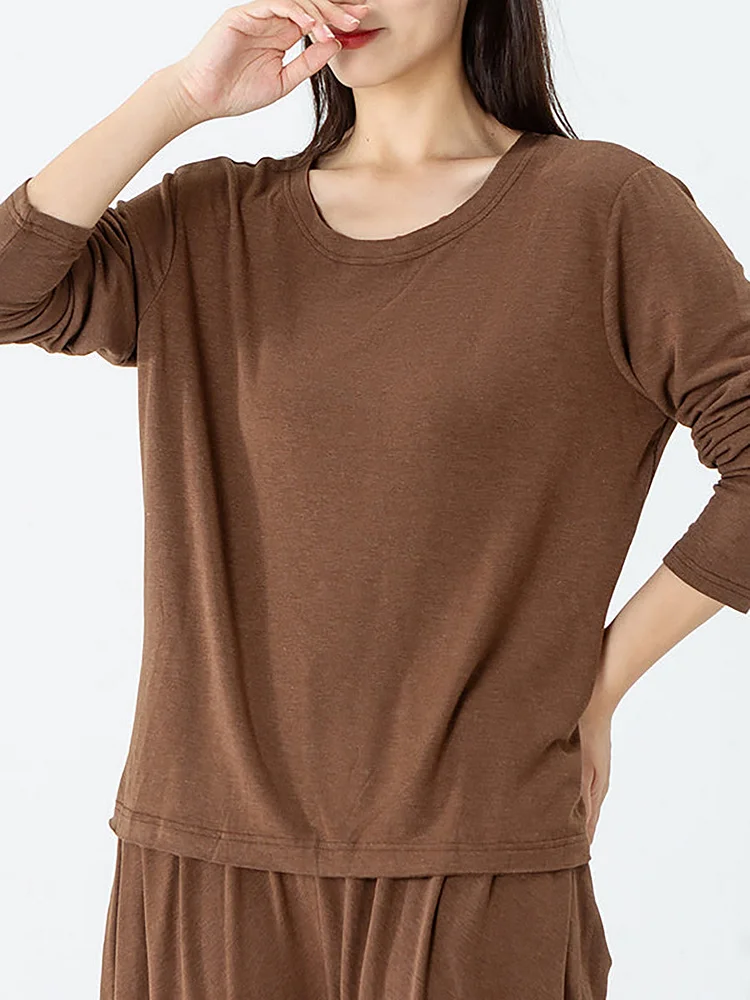 Pure Color Long Sleeve T-shirt and Pocket Pants