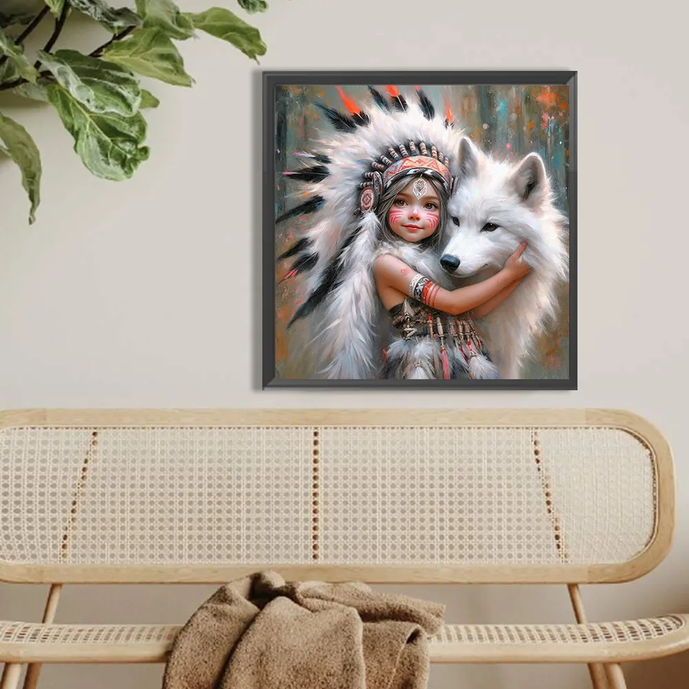 Diamond Painting - Full Round Drill - Indians Wolf(Canvas|40*40cm)