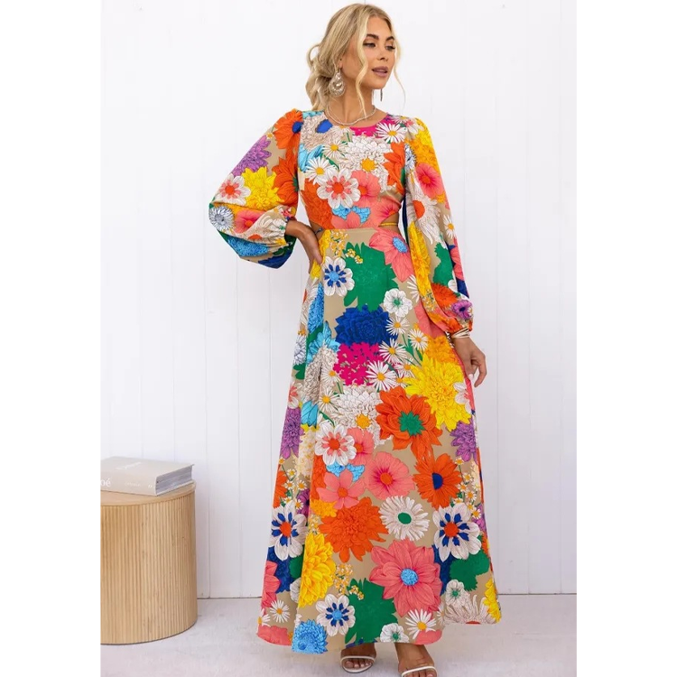 Puff Sleeve Blossom Printed Dress