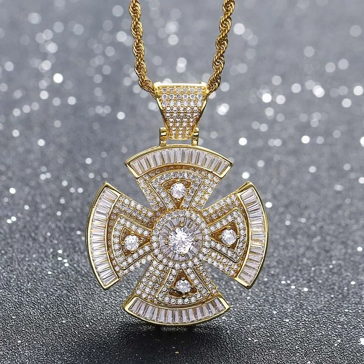 Iced Out Spinner Pendant Necklace Hiphop Jewelry