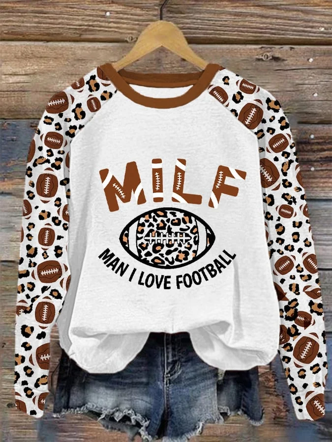 Women's Funny Football Lover MILF Man I Love Football Print Casual Sweatshirt socialshop