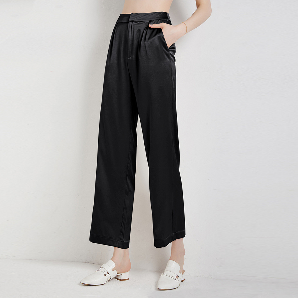 Lounge Silk Wide Leg Pants with Cropped for Women REAL SILK LIFE
