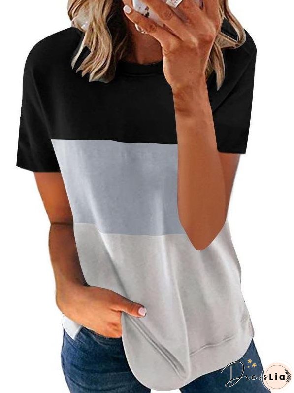 Contrast Color Crewneck T-shirt for Women