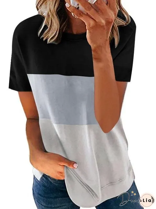 Contrast Color Crewneck T-shirt for Women