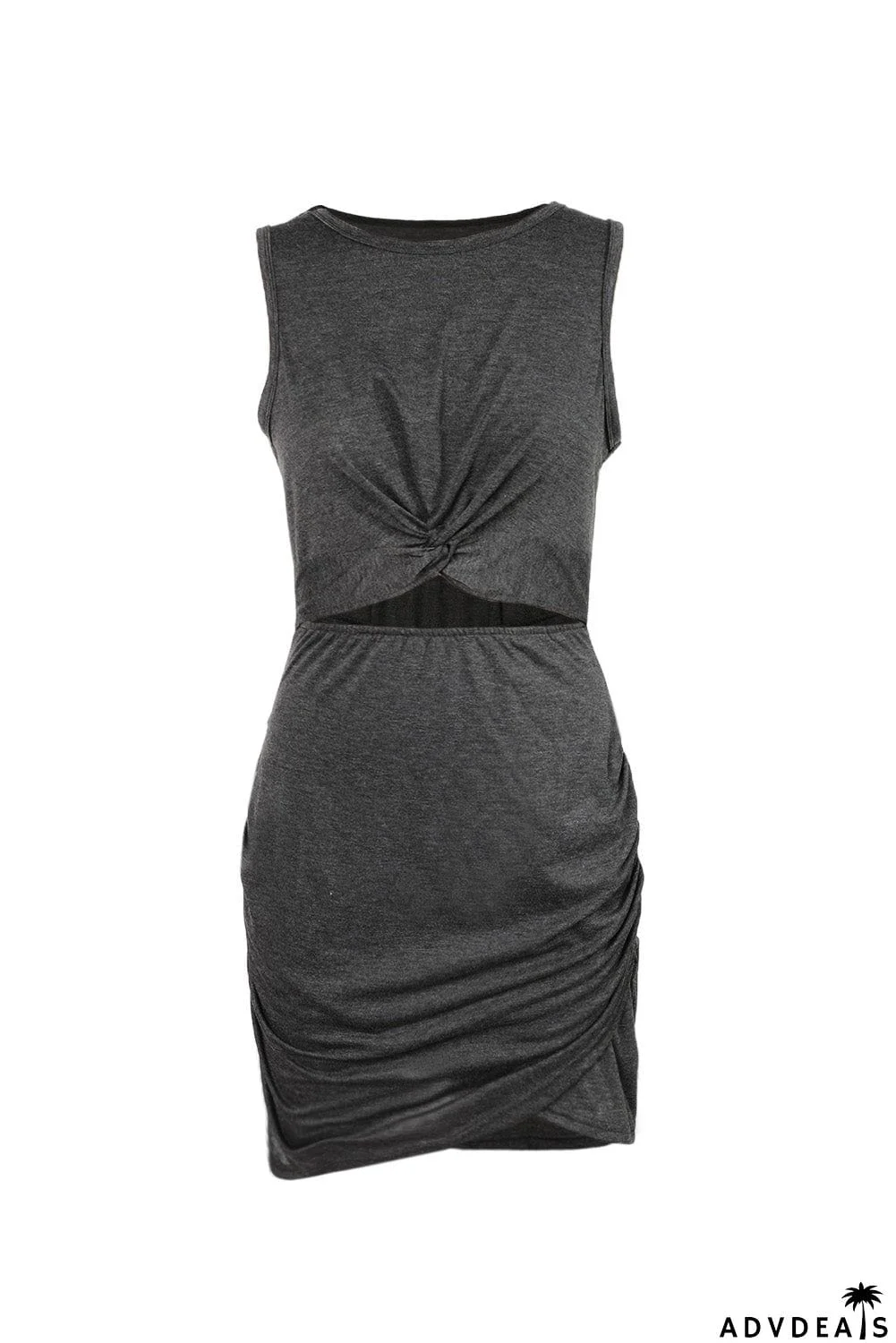 Burgundy Crew Neck Sleeveless Twist Hollow-out Bodycon Mini Dress