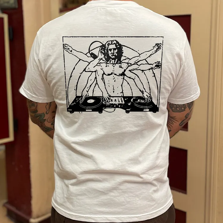 Vitruvian Man DJ Turntable Remix Art Printed Men's T-shirt