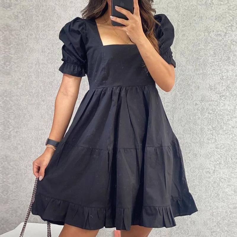 Women Short Sleeve Dress 2022 VONDA Holiday Summer Sundress Party Ruffled Square Collar A-line Mini Dress Vestidos