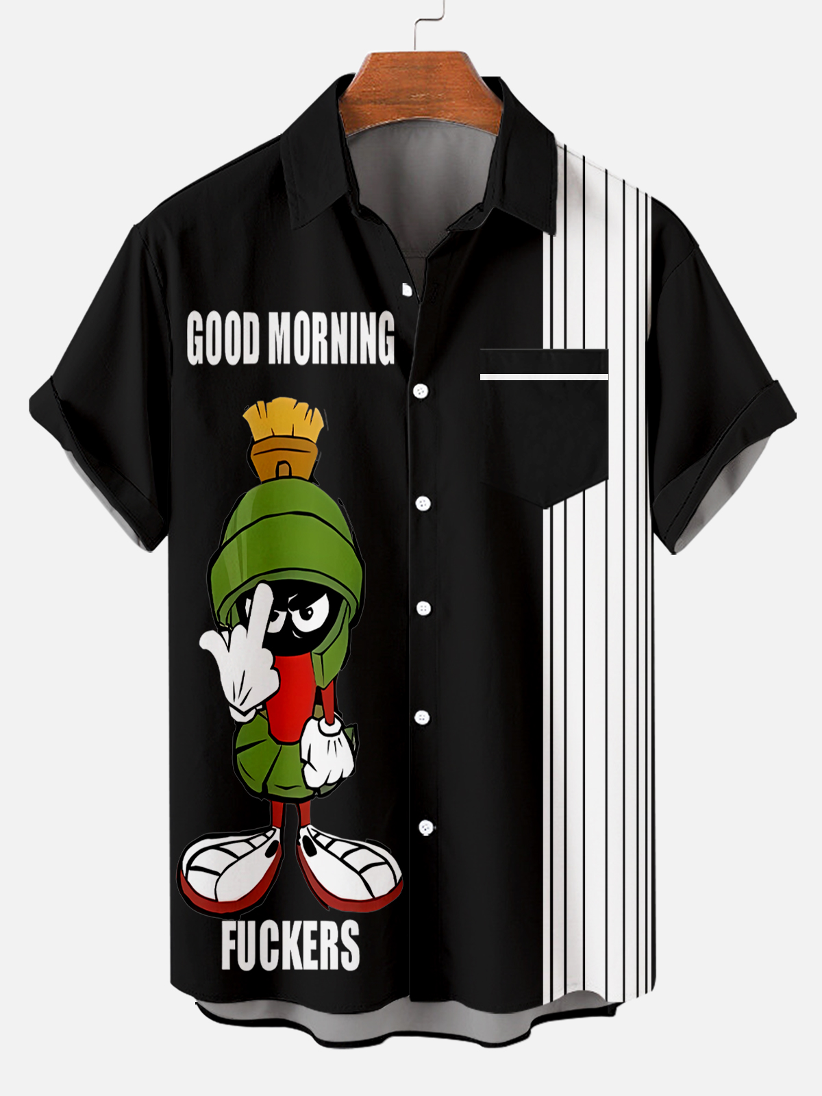 Christmas Men's Cartoon Fun Striped Print Short Sleeve Shirt PLUSCLOTHESMAN