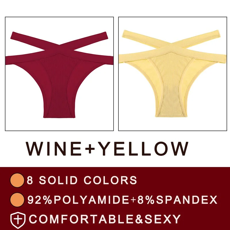 FINETOO 2PCS/Set Fashion Women's Seamless Sexy Panties Lingerie Girls Cross Strap Underwear Briefs 8 Solid Colors Woman Pantys