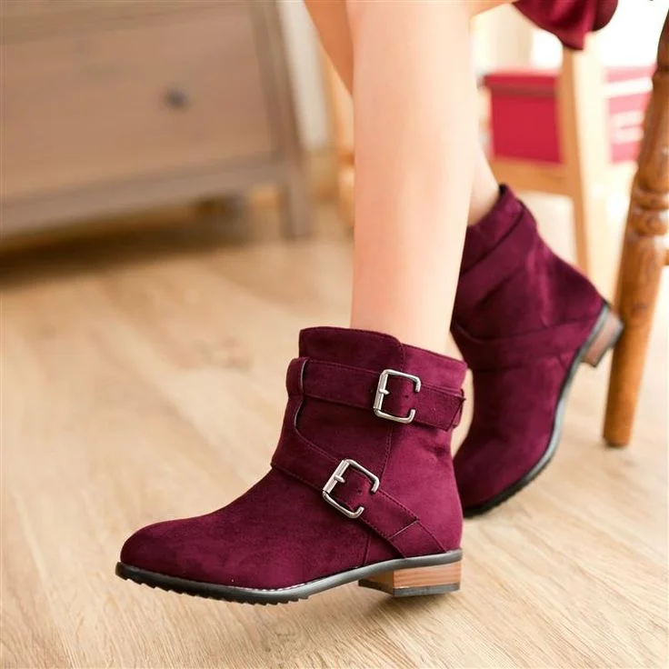 Burgundy Comfy Flat Suede Short Boots Vdcoo