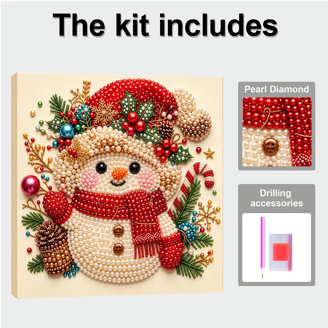Framed Pearl Painting Kit Christmas Bead Snowman 7.87x7.87in