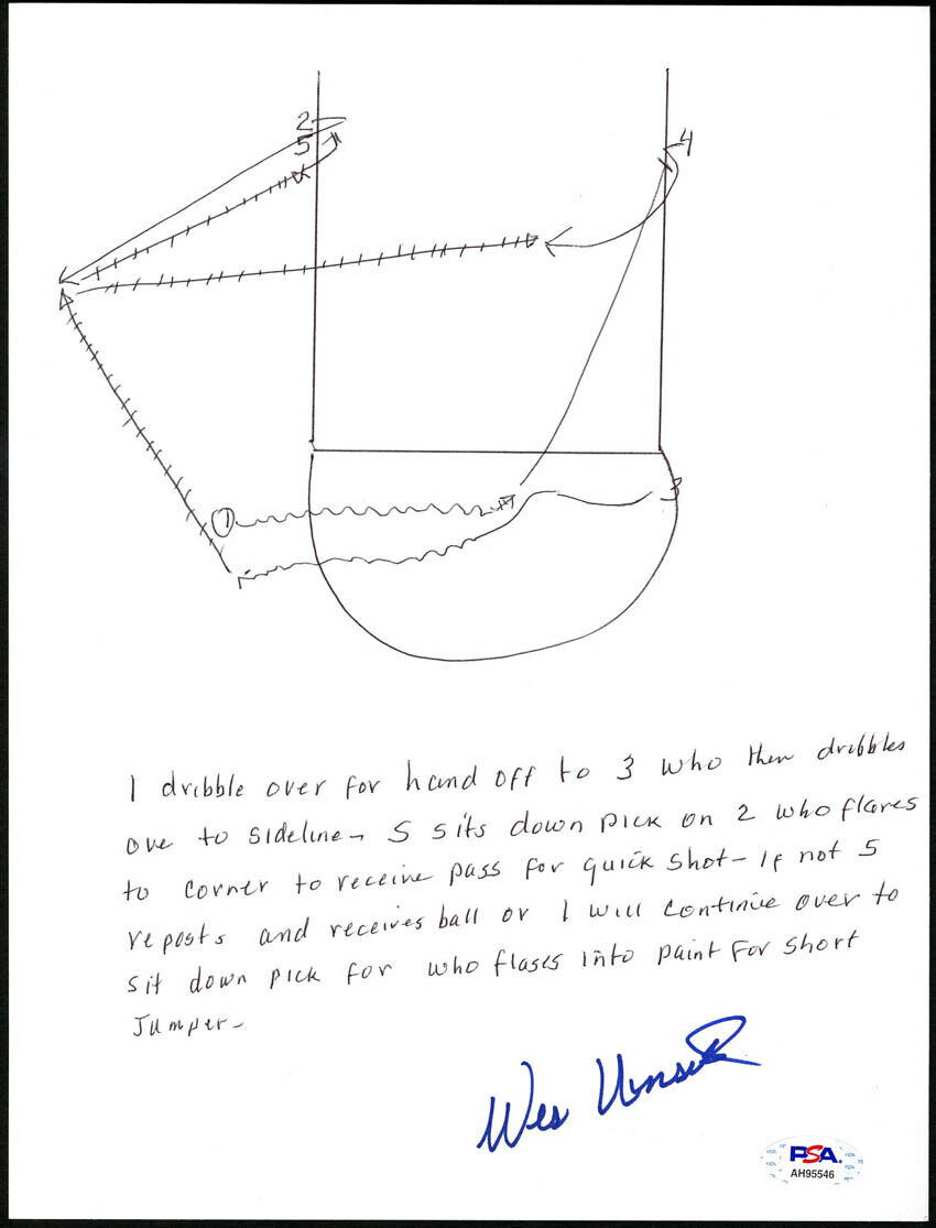 Wes Unseld SIGNED HAND DRAWN PLAY Washington Bullets HOF PSA/DNA AUTOGRAPHED