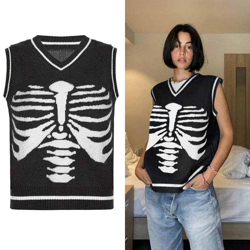 HEYounGIRL  Autumn Winter Print V Neck Knitted Jumpers Casual Long Sleeve Harajuku Sweater Women Streetwear Pullover Female 2021